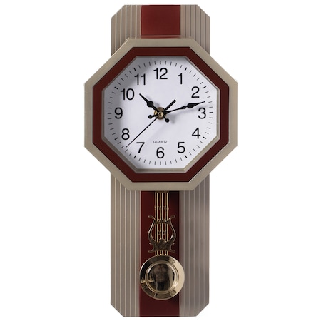 Clockswise Traditional Beige Round Wood- Looking Pendulum Plastic Wall Clock QI004509.PC